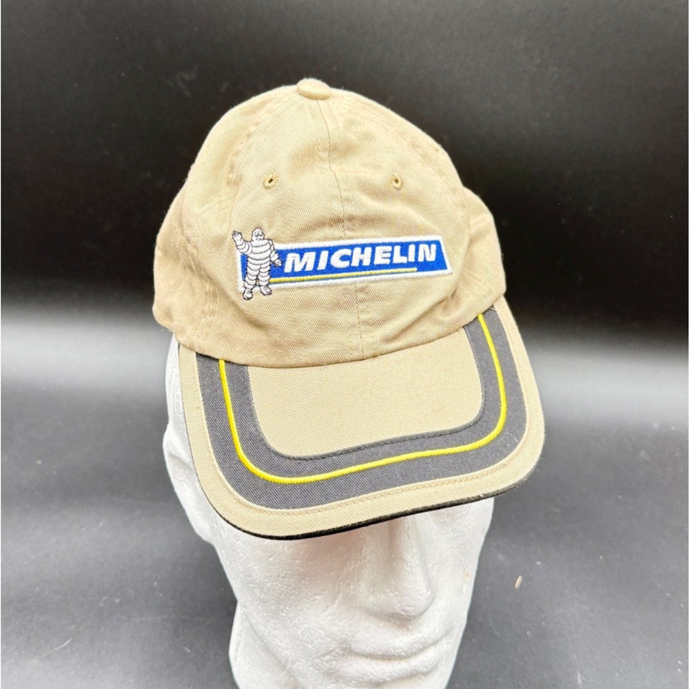 Michelin Man Bibendum Hat Khaki Tan Cotton Adjustable Baseball Cap Tire NWOT